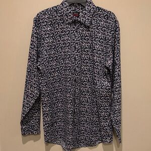 Nautica Navy & White Floral Long-Sleeve Button-Down Shirt